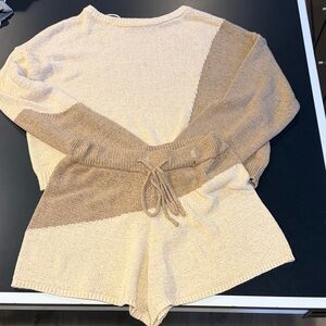 Cozy Two-Tone Knit Loungewear Set in Beige/Taupe